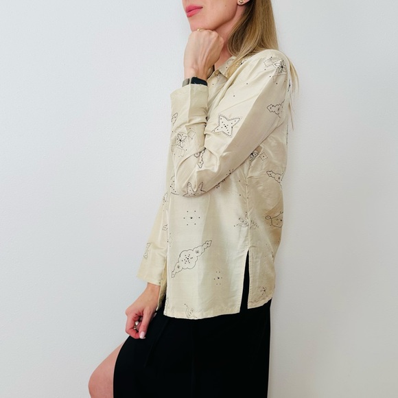 Vintage French Laundry 100% silk embroidered button down shirt - Picture 4 of 10